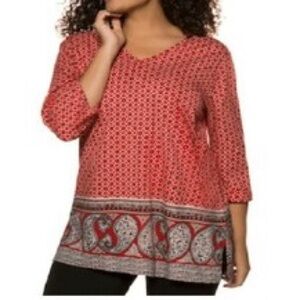 Ulla Popken Floral & Paisley Vneck Cotton Blouse Top Women Size 28/30